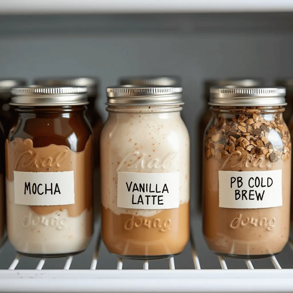 coffee protein overnight oats meal prep jars fridge