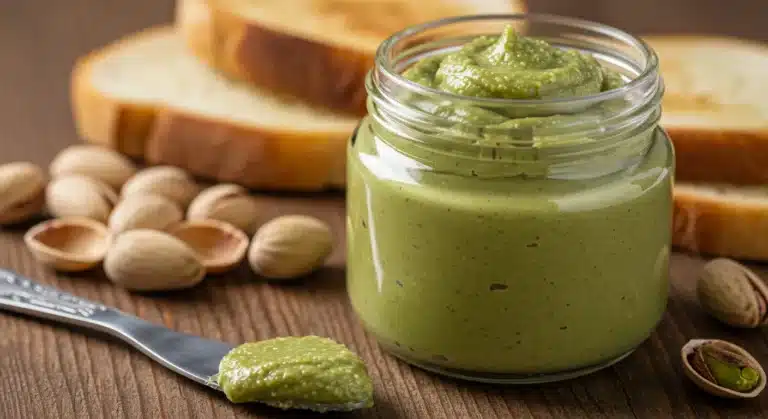 better good pistachio butter in glass jar with pistachios