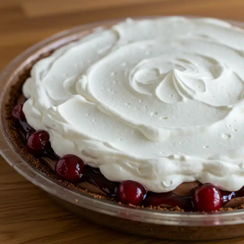 Assembled Chocolate Cherry Cream Pie ready for chilling