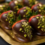 homemade Dubai chocolate strawberries with gold and pistachio