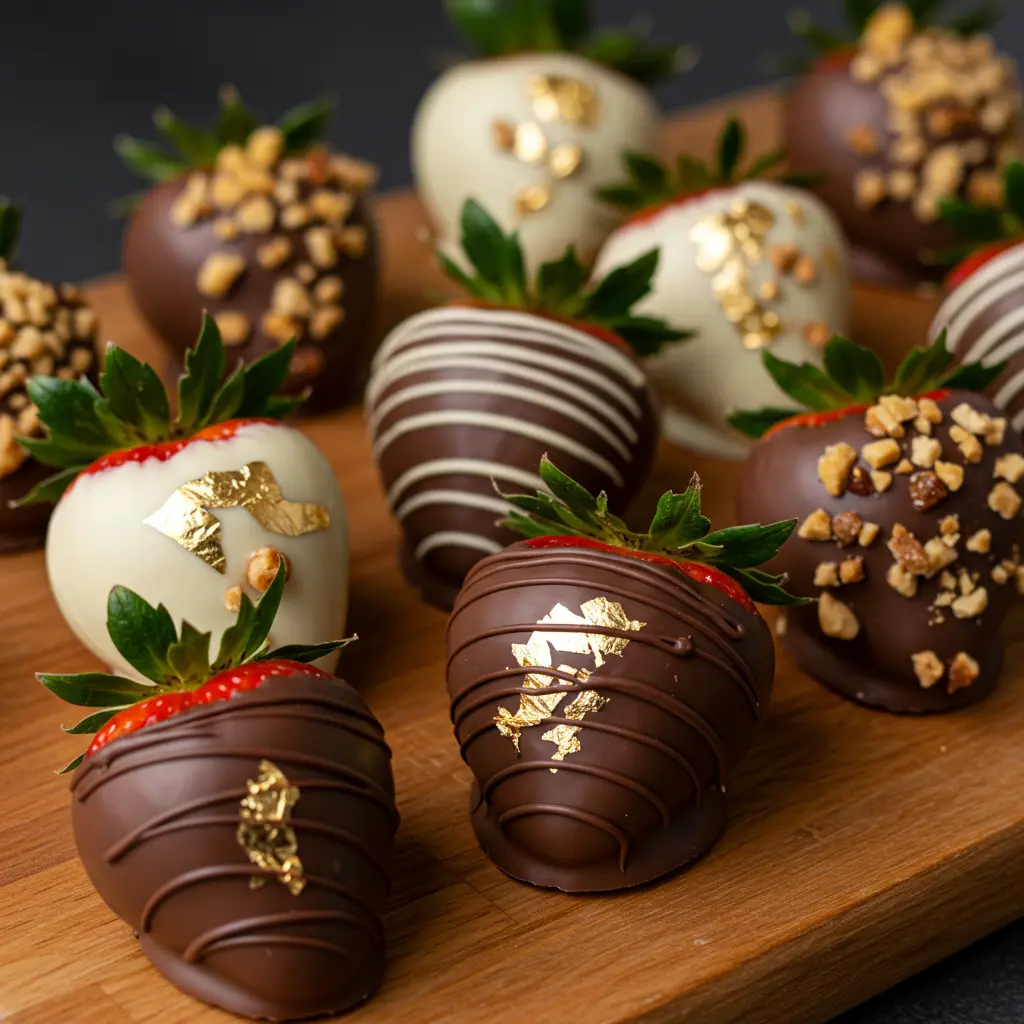 assorted homemade Dubai chocolate strawberries for serving