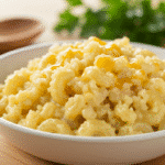 Riced Cauliflower Mac-n-Cheese garnished with parsley