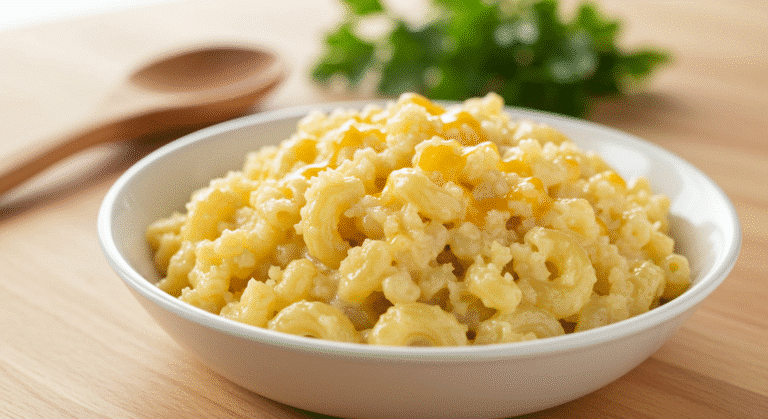 Riced Cauliflower Mac-n-Cheese garnished with parsley