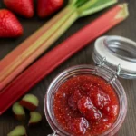 homemade strawberry rhubarb jam in glass jar