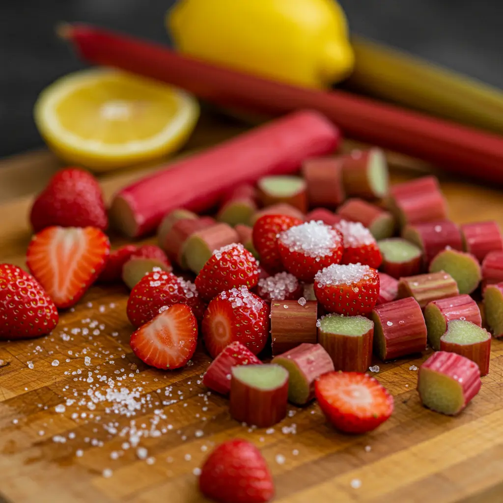 ingredients for strawberry rhubarb jam