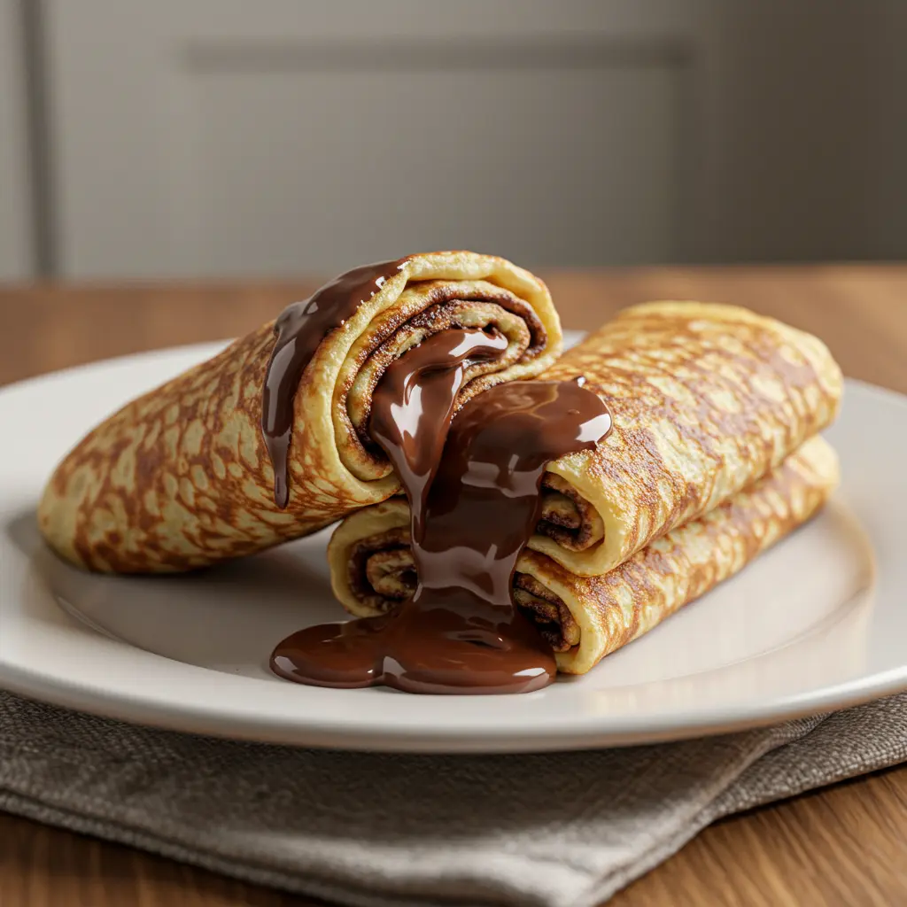Chocolate-Filled Rolled Crêpes with Dripping Chocolate