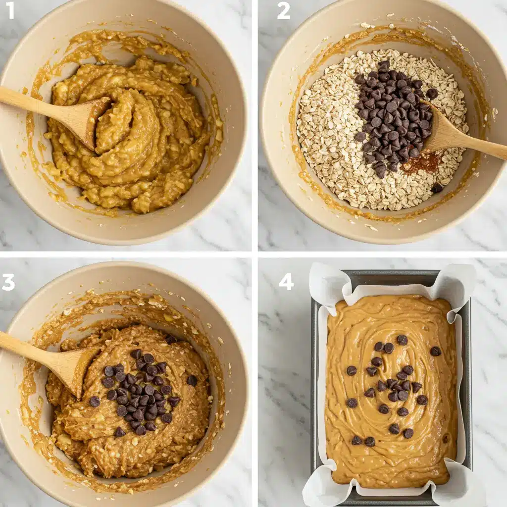 Step-by-step preparation of peanut butter banana bars
