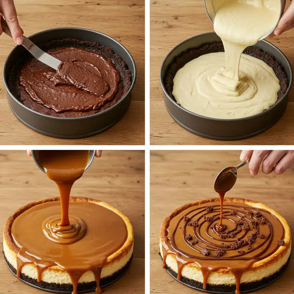 Caramel Brownie Cheesecake preparation