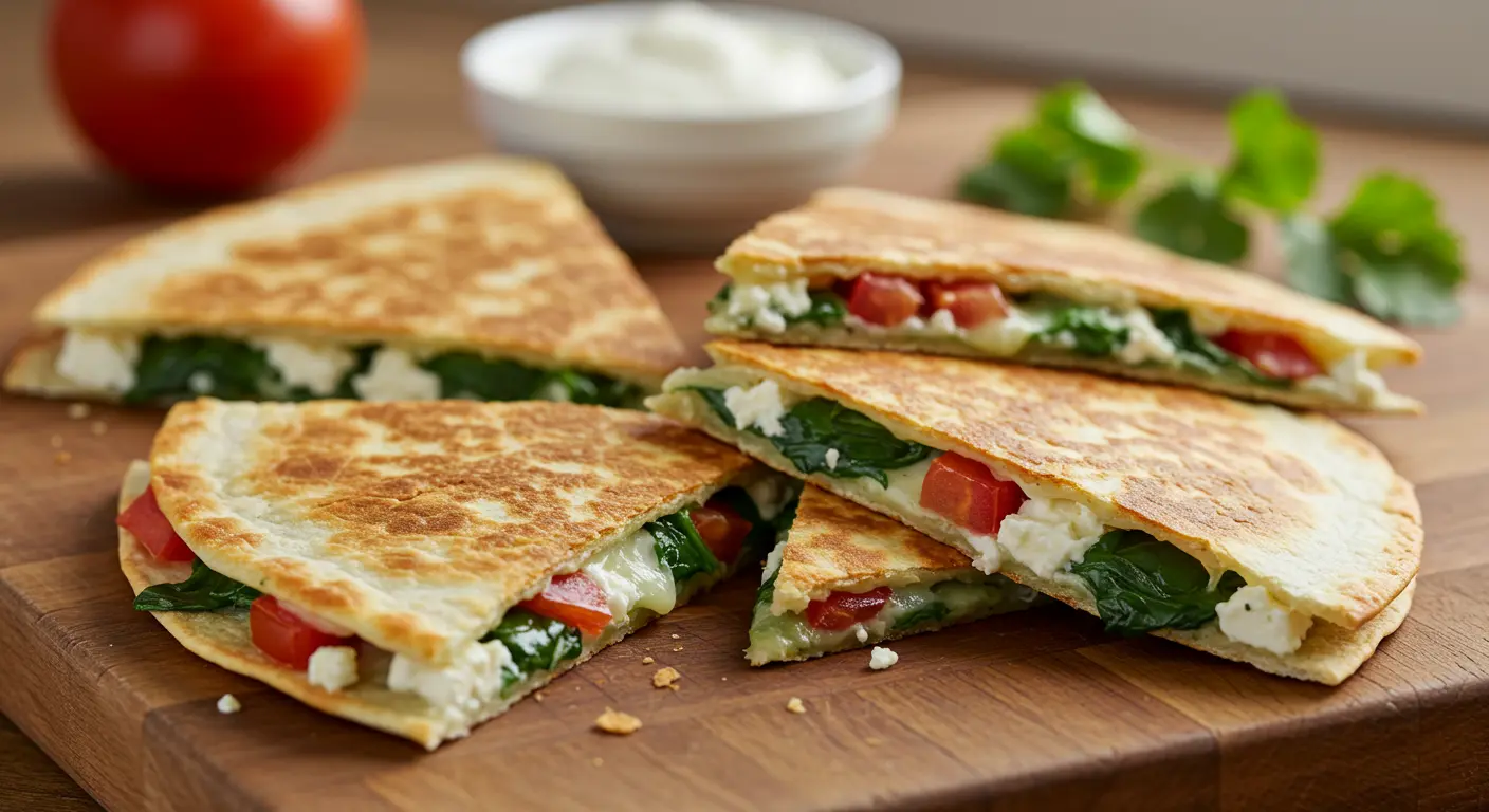 Crispy Spinach and Feta  Quesadillas