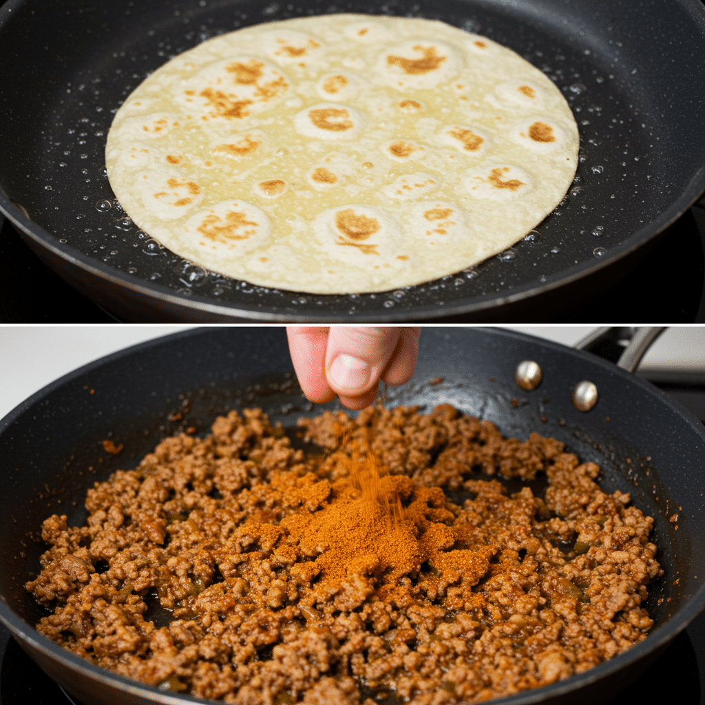 Mexican Pizza preparation