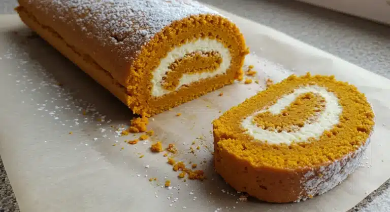 pumpkin roll cake with creamy white filling