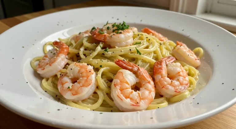 creamy shrimp pasta featured