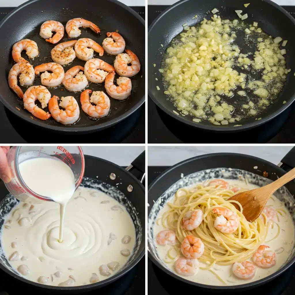 creamy shrimp pasta preparation