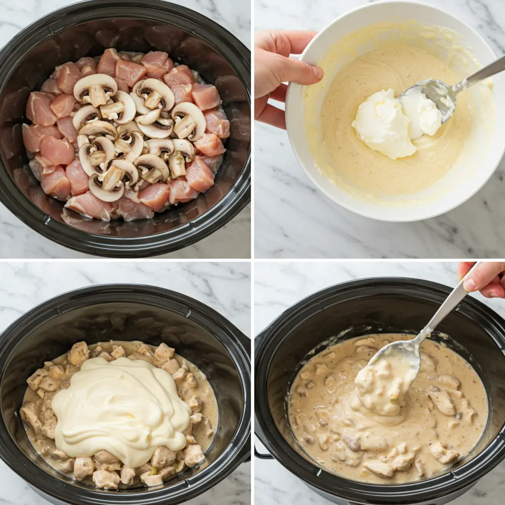 slow cooker chicken stroganoff preparation