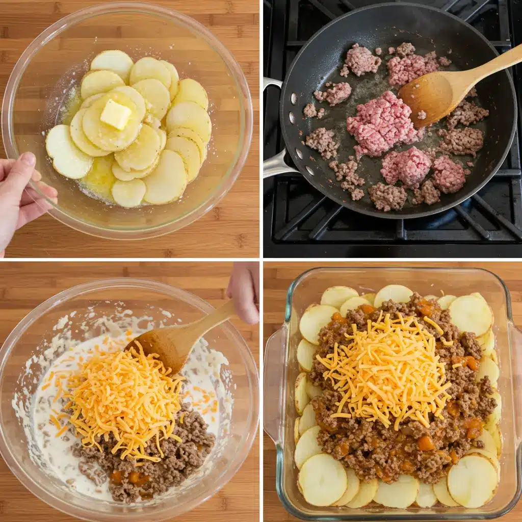 Cheesy Ground Beef and Potatoes preparation