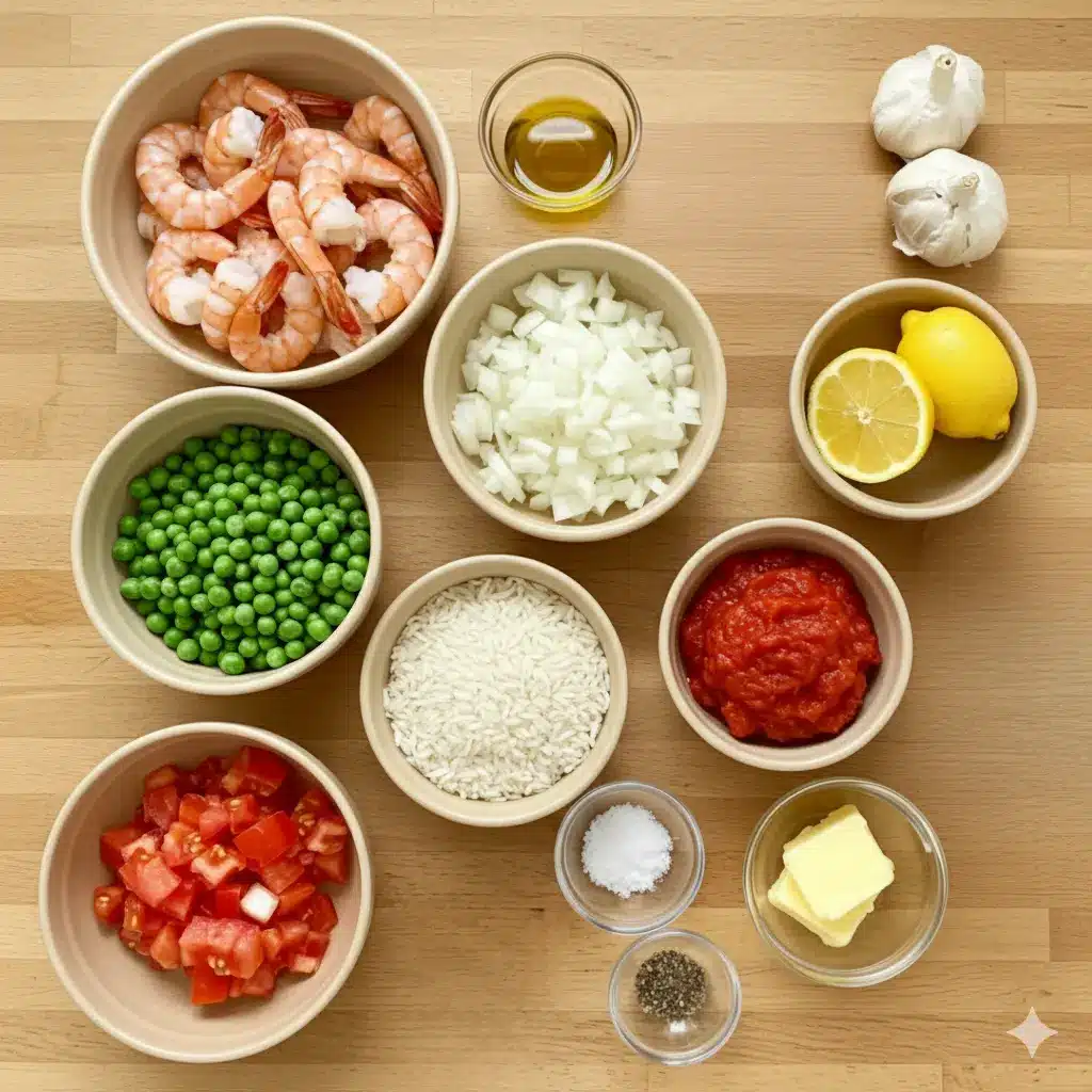 Garlic Butter Shrimp and Rice ingredients