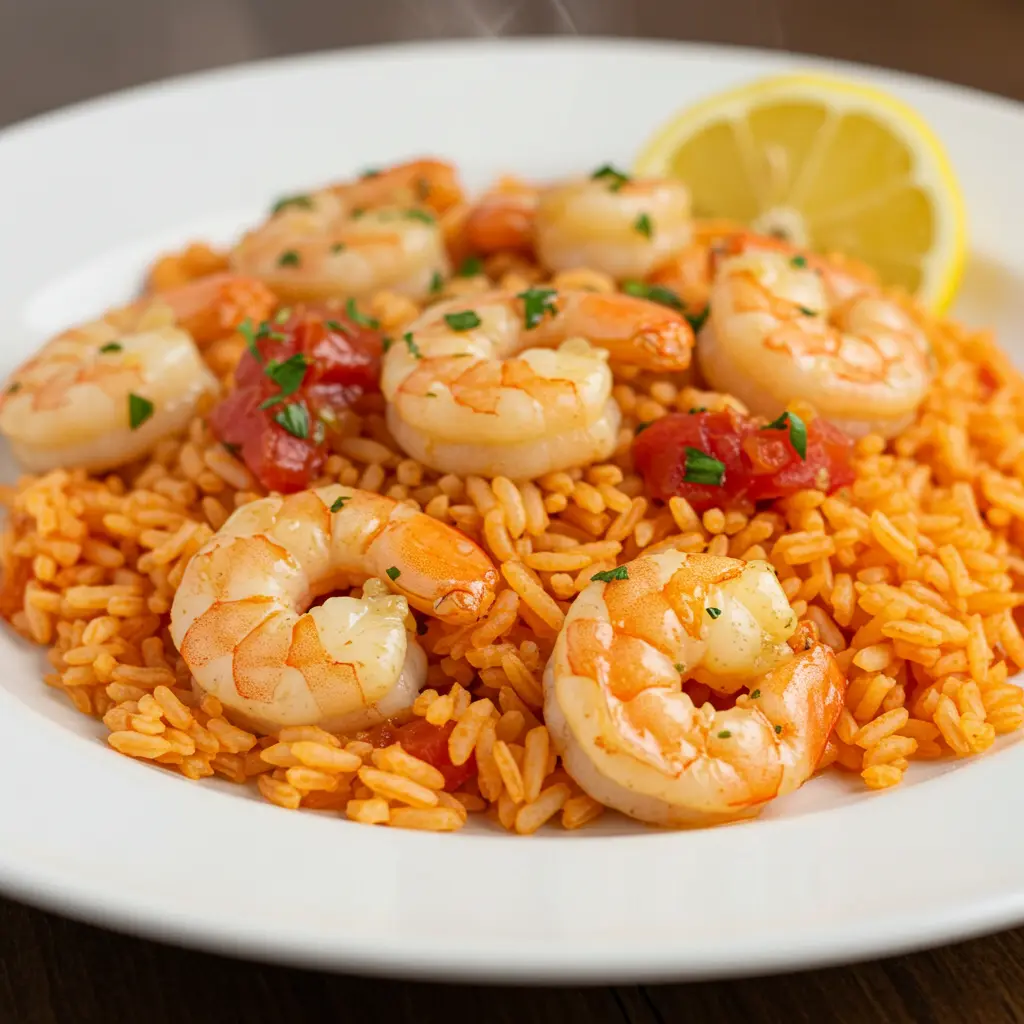 Garlic Butter Shrimp and Rice served