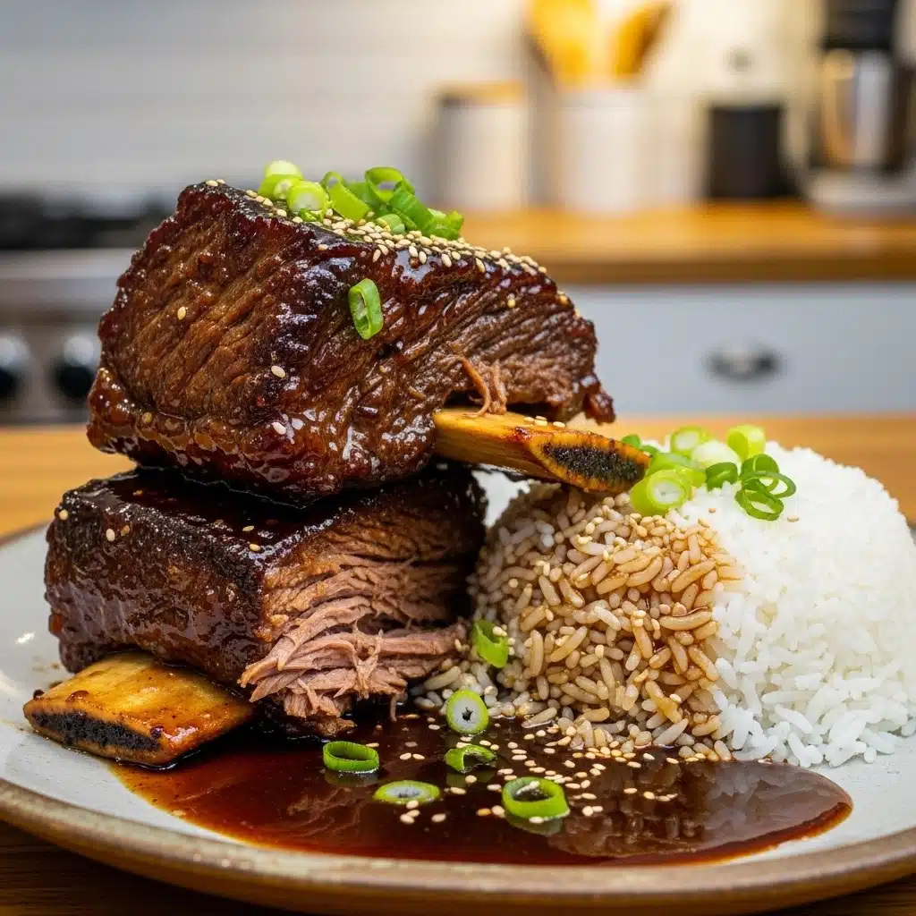 Caramelized Slow Roast Asian Beef Short Ribs served
