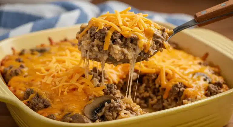 Ground Beef and Rice Casserole featured