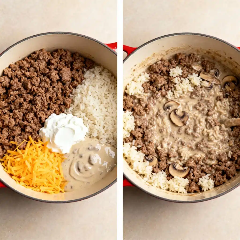 Ground Beef and Rice Casserole preparation