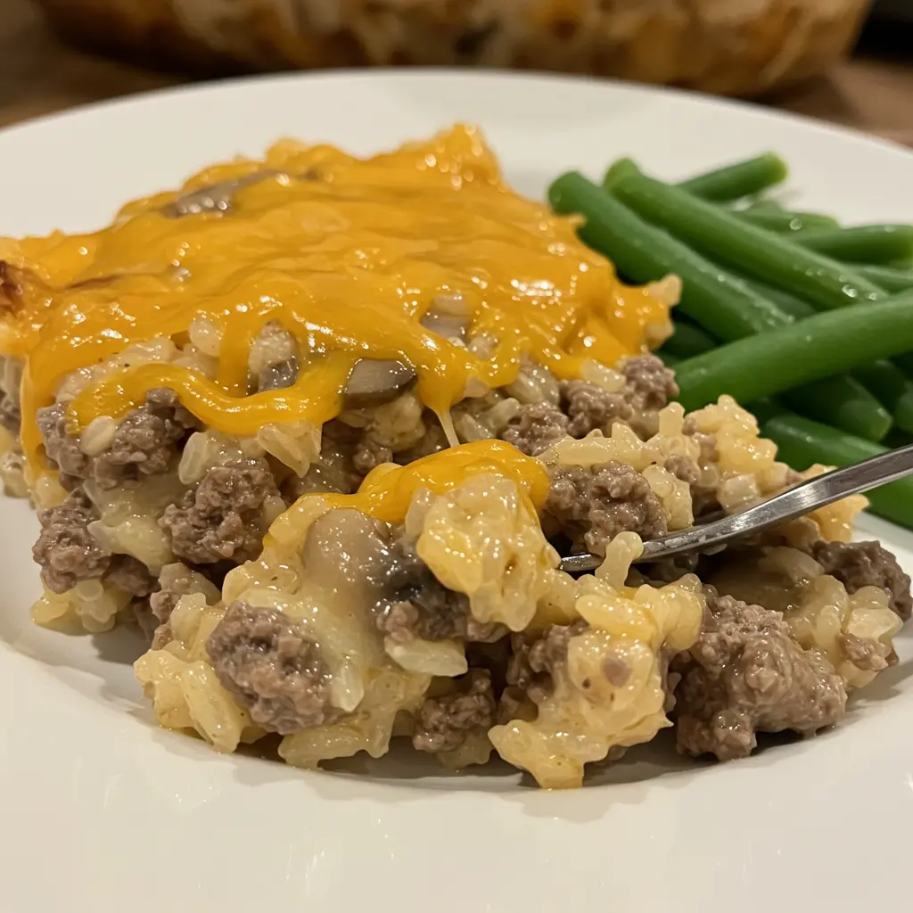 Ground Beef and Rice Casserole served