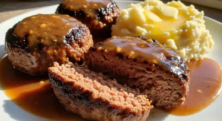 Hamburger Steak with Brown Gravy served