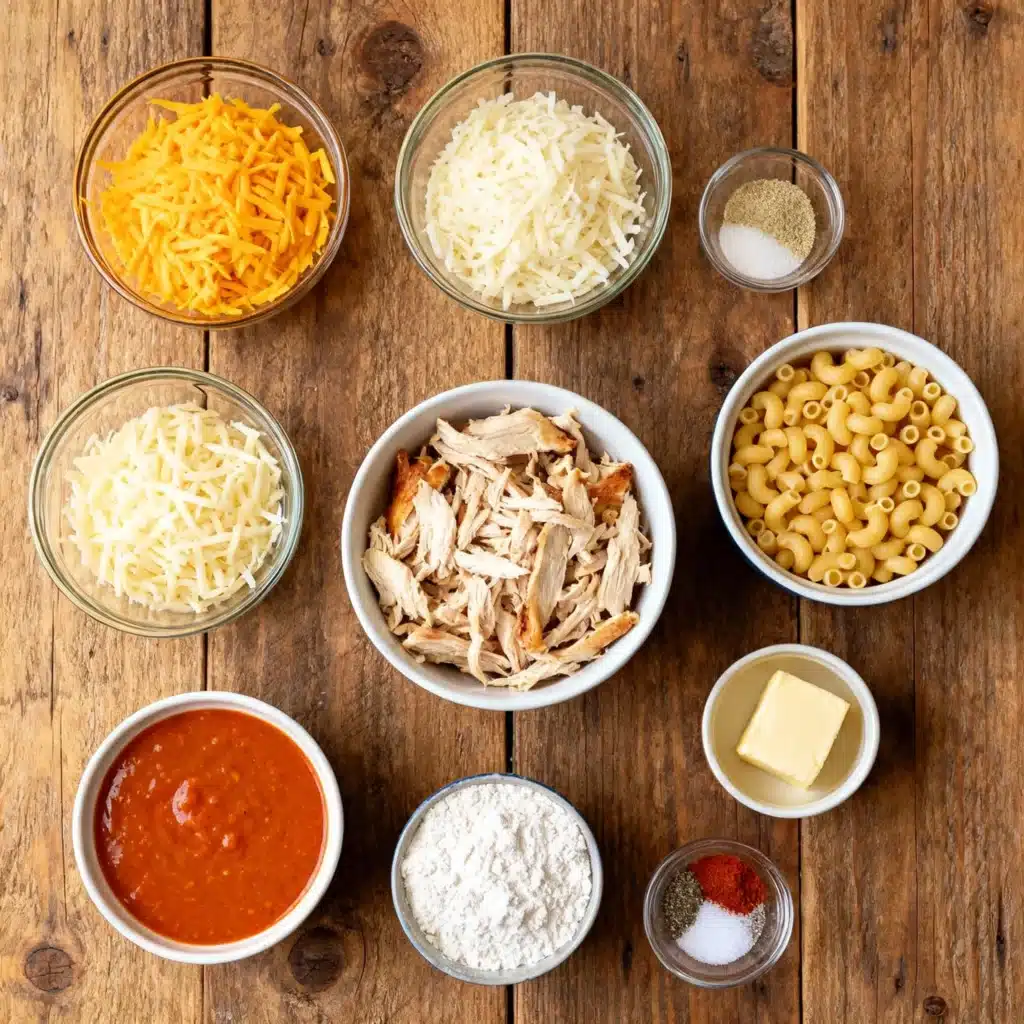 Ingredients for Buffalo Chicken Mac and Cheese
