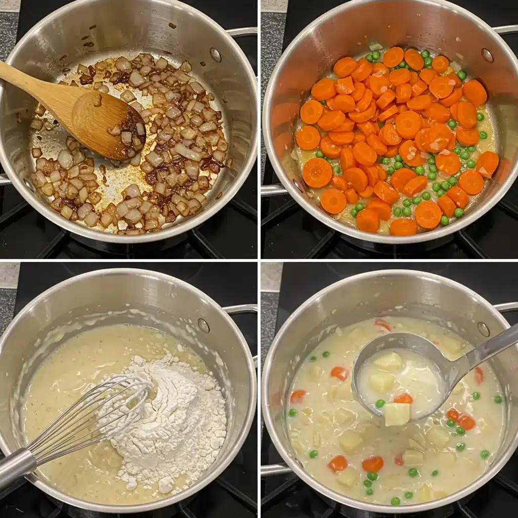 Veggie Pot Pie Soup preparation