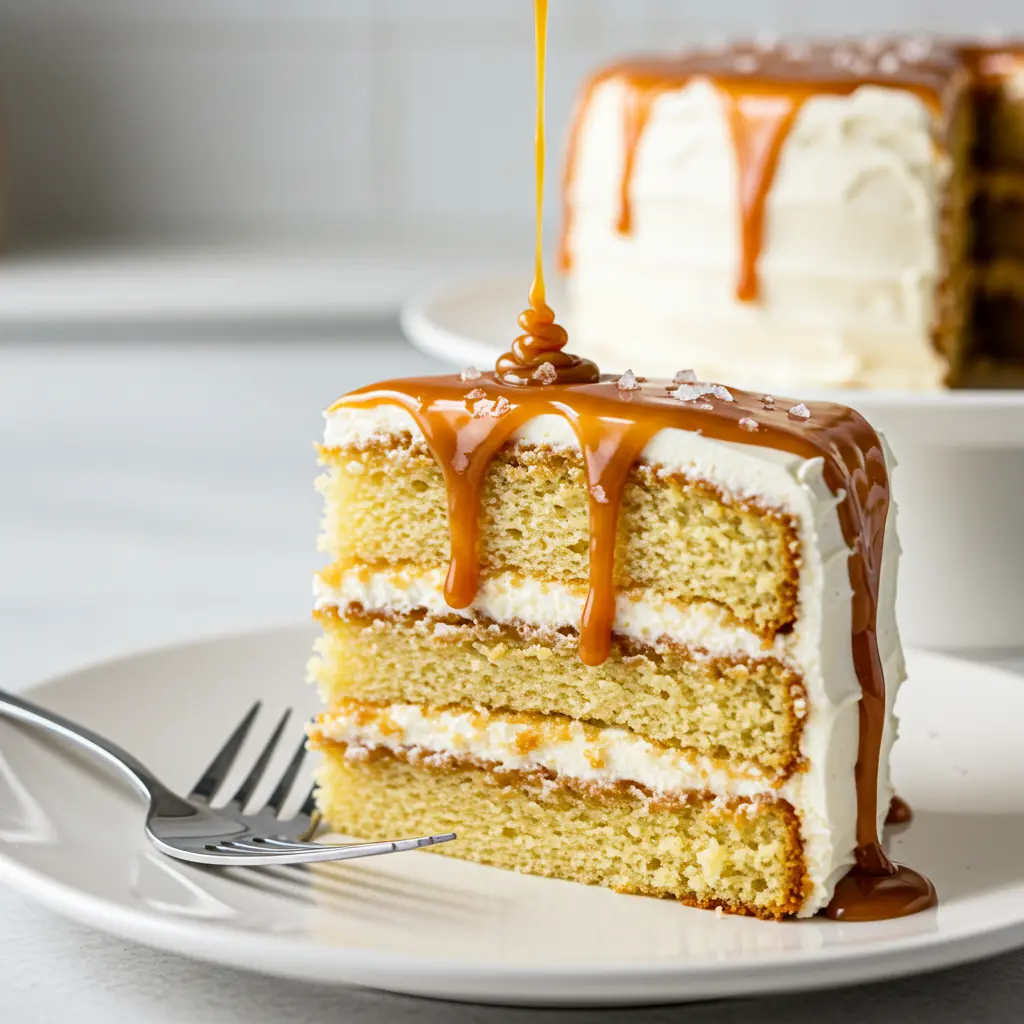 salted caramel cake served