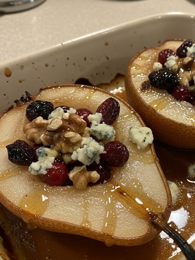 Baked Pears with Cranberries and Blue Cheese